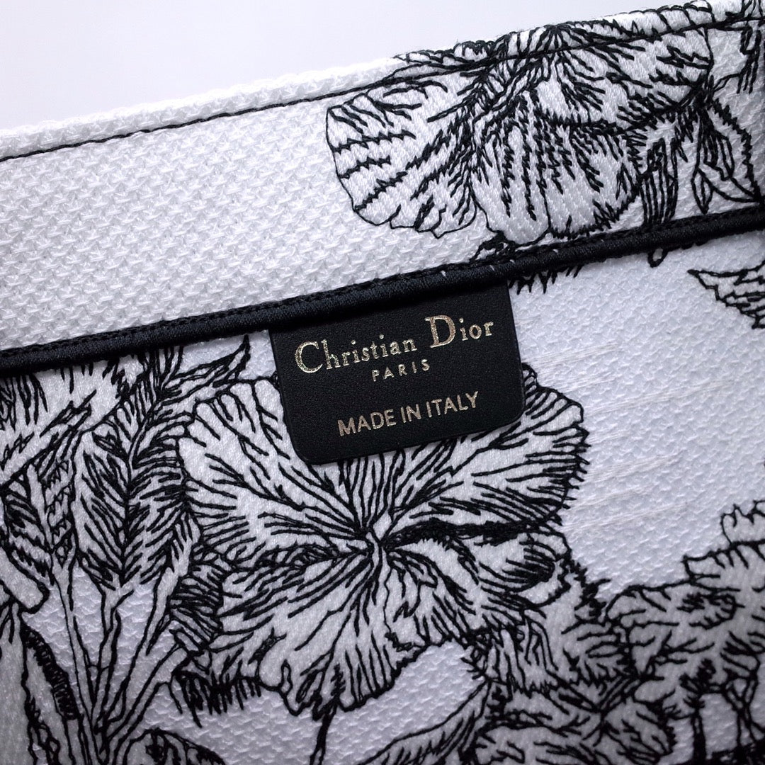 Dior Vintage Botanical Animal Print Black and White Canvas Tote Bag