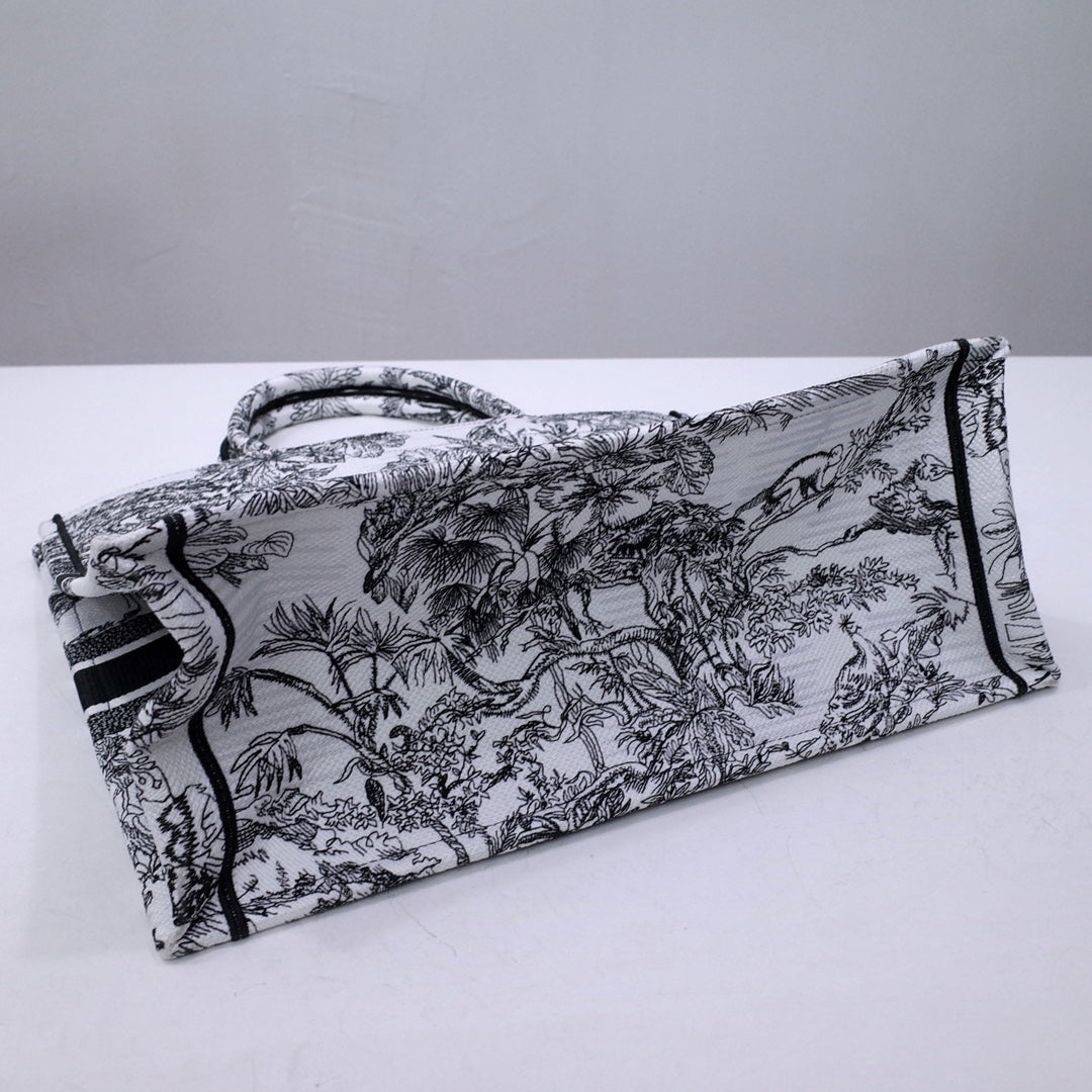 Dior Vintage Botanical Animal Print Black and White Canvas Tote Bag