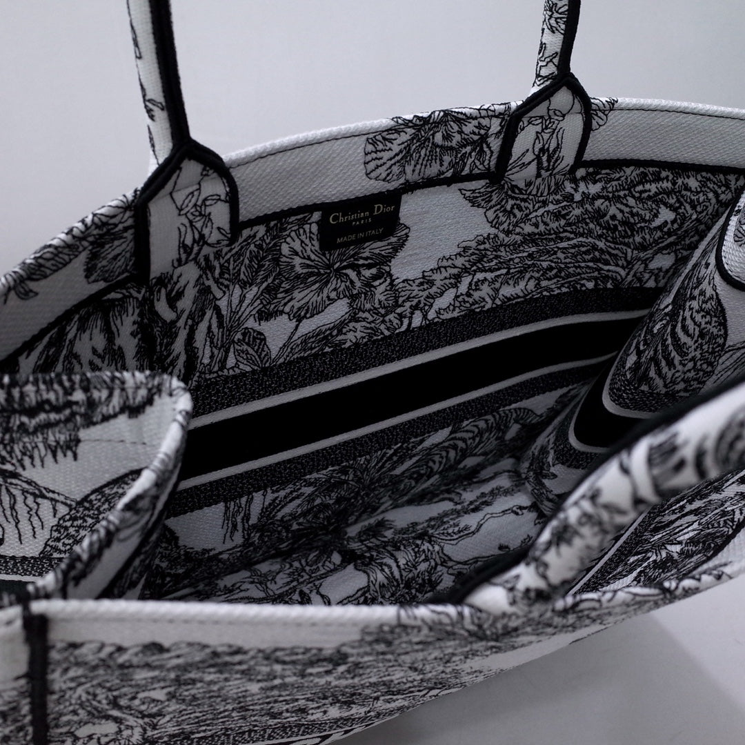 Dior Vintage Botanical Animal Print Black and White Canvas Tote Bag