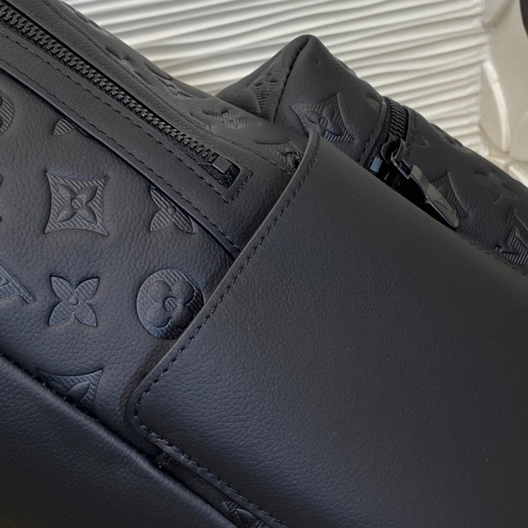 Louis Vuitton Minimalist Black Embossed Pattern Unisex Leather Backpack