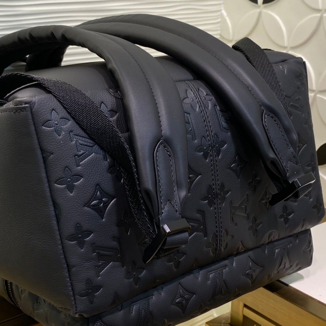 Louis Vuitton Minimalist Black Embossed Pattern Unisex Leather Backpack