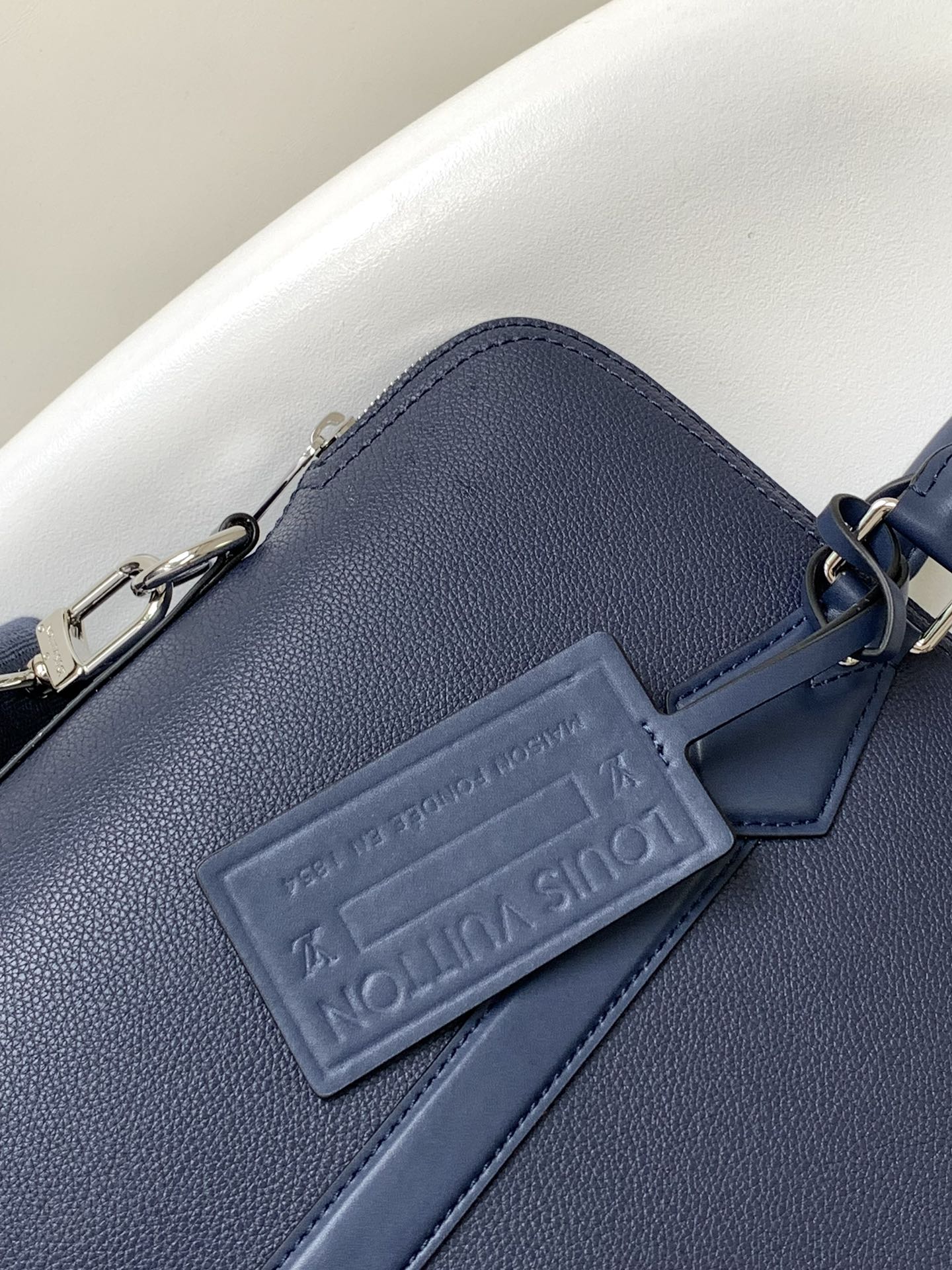 Louis Vuitton Navy Blue Leather Slim Briefcase Laptop Bag