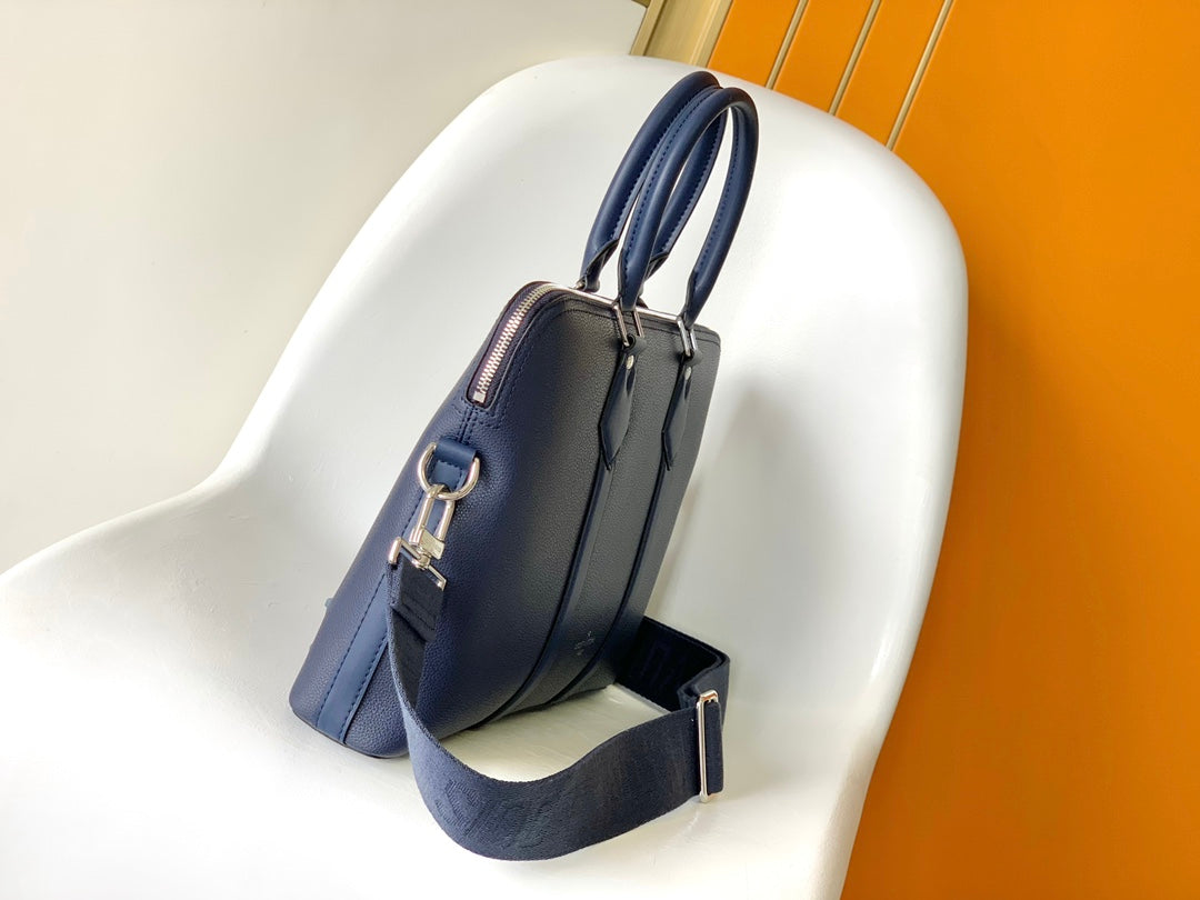 Louis Vuitton Professional Navy Blue Leather Slim Briefcase Laptop Bag