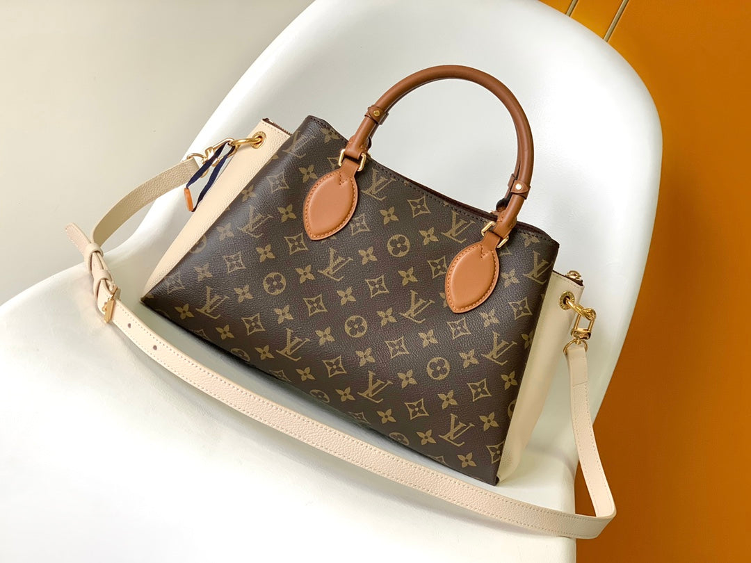 Louis Vuitton Classic Monogram Canvas Handbag with Leather Trim and Top Handles