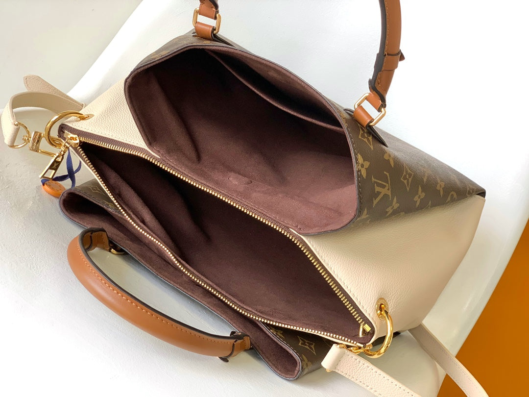 Louis Vuitton Classic Monogram Canvas Handbag with Leather Trim and Top Handles
