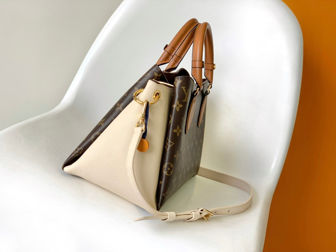 Louis Vuitton Classic Monogram Canvas Handbag with Leather Trim and Top Handles