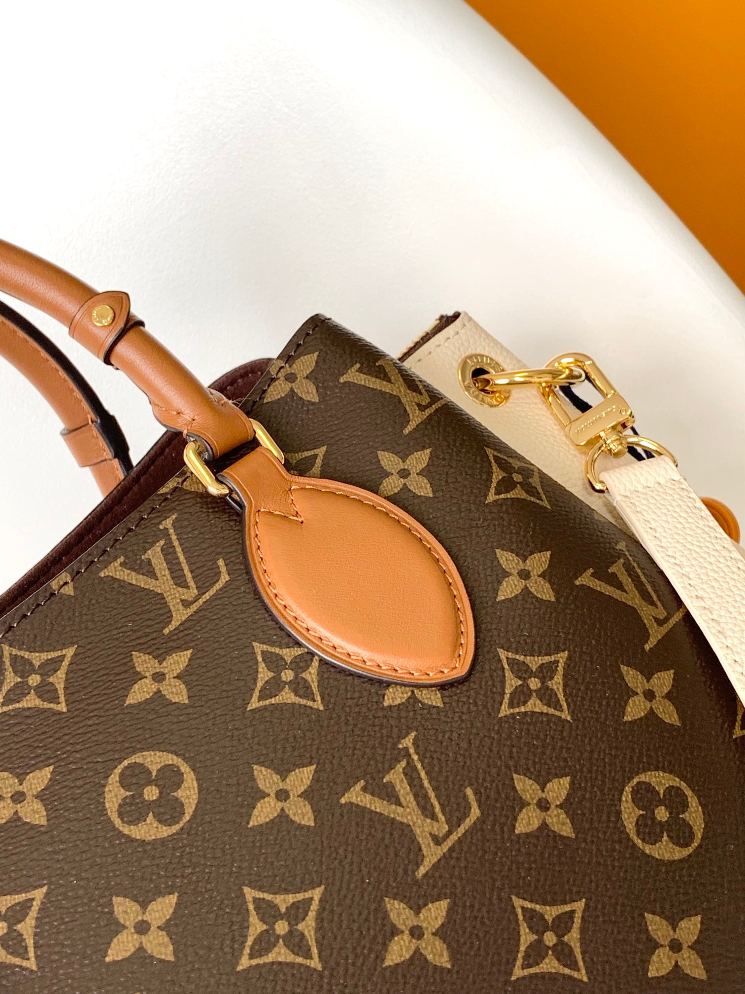 Louis Vuitton Classic Monogram Canvas Handbag with Leather Trim and Top Handles