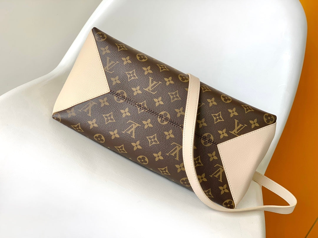 Louis Vuitton Classic Monogram Canvas Handbag with Leather Trim and Top Handles