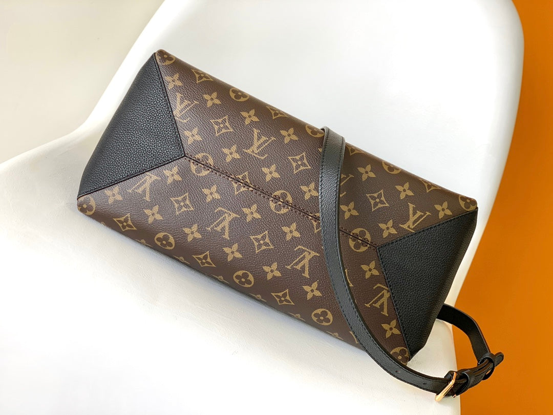 Louis Vuitton Luxury Brown Monogram Canvas Handbag with Tan Leather Handles