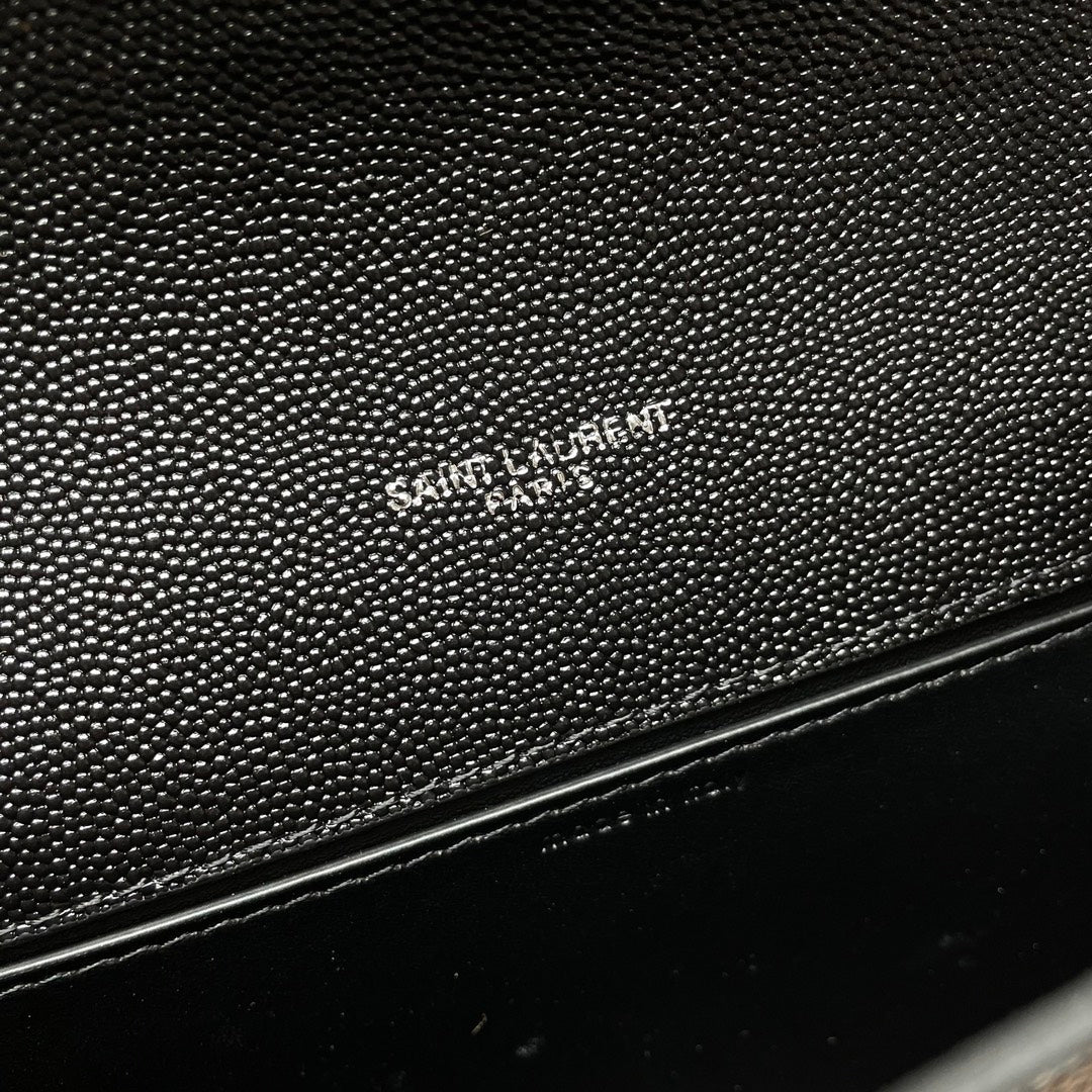 Saint Laurent Black Leather Envelope Chain Wallet with Silver YSL Logo