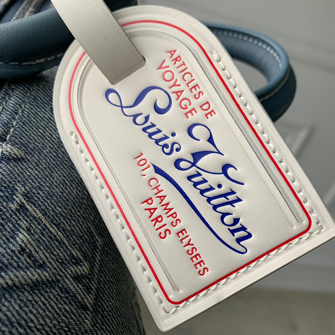 Louis Vuitton Blue Denim Monogram Jacquard Duffle Handbag with Shoulder Strap
