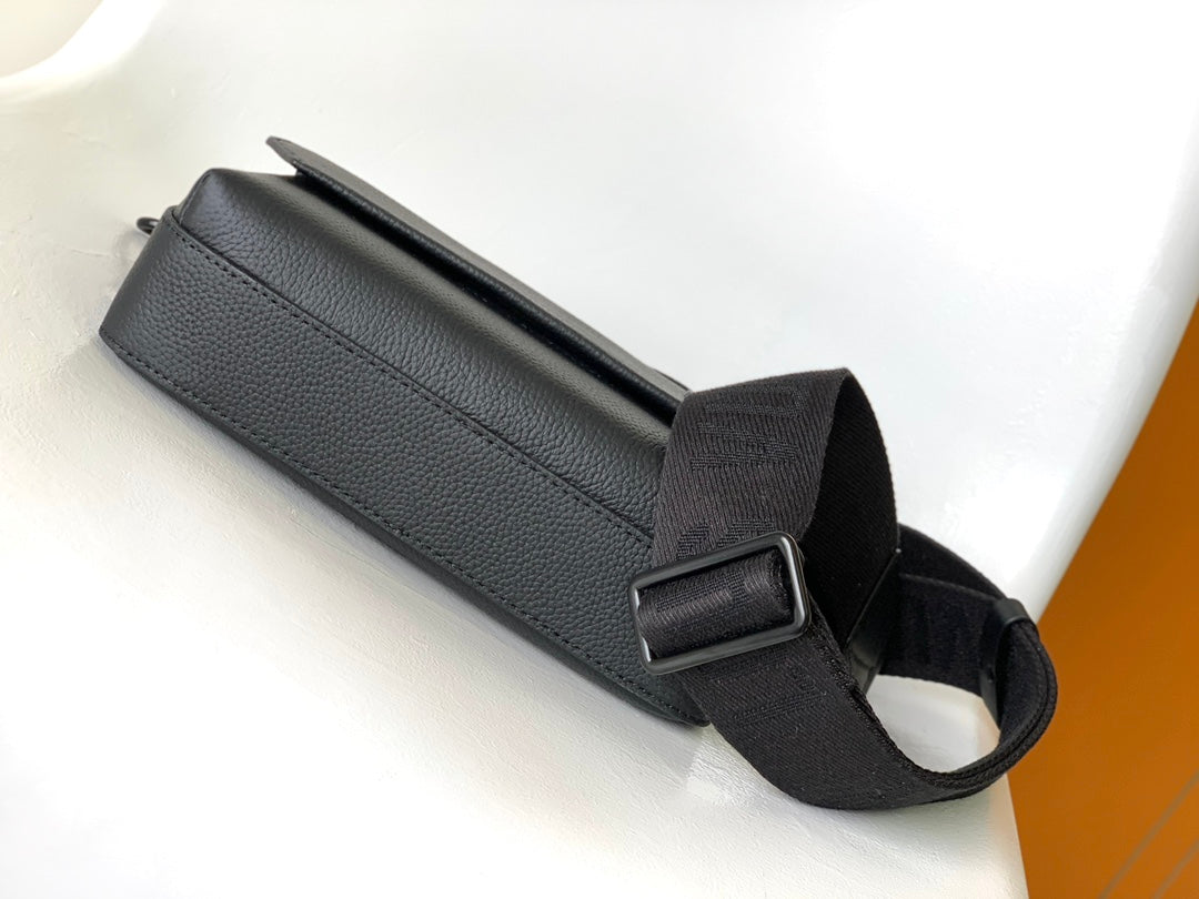 Louis Vuitton Minimalist Black Leather Crossbody Bag with Wide Adjustable Strap
