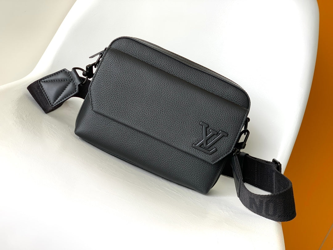 Louis Vuitton Minimalist Black Leather Crossbody Bag with Wide Adjustable Strap