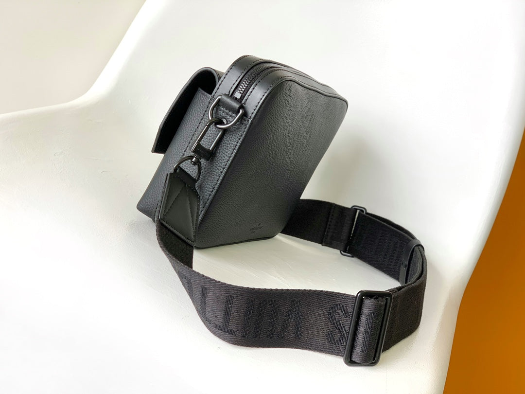 Louis Vuitton Minimalist Black Leather Crossbody Bag with Wide Adjustable Strap