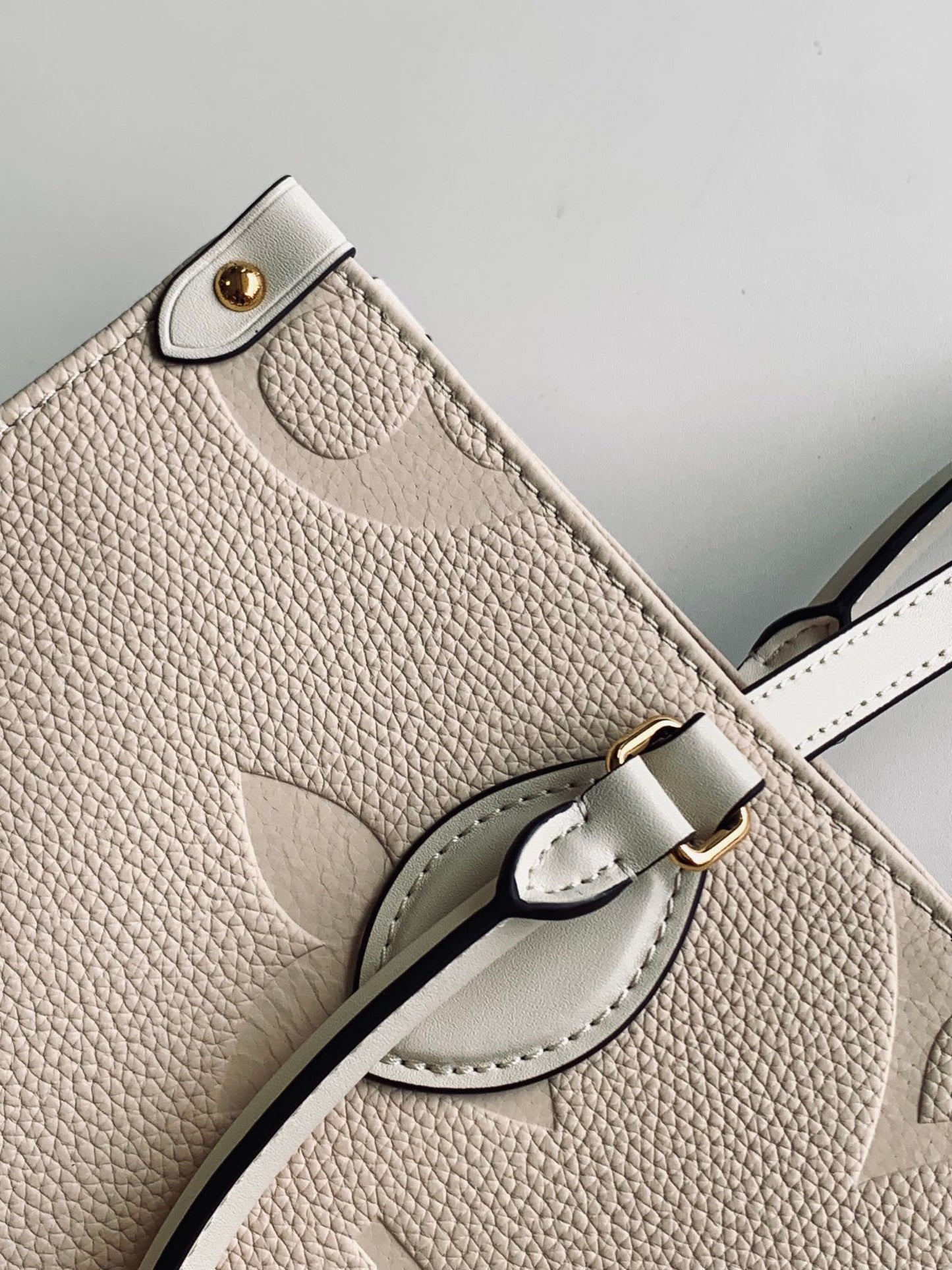 Louis Vuitton Beige Embossed Monogram Leather Tote Bag with Top Handles
