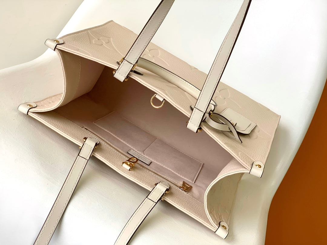 Louis Vuitton Beige Embossed Monogram Leather Tote Bag with Top Handles