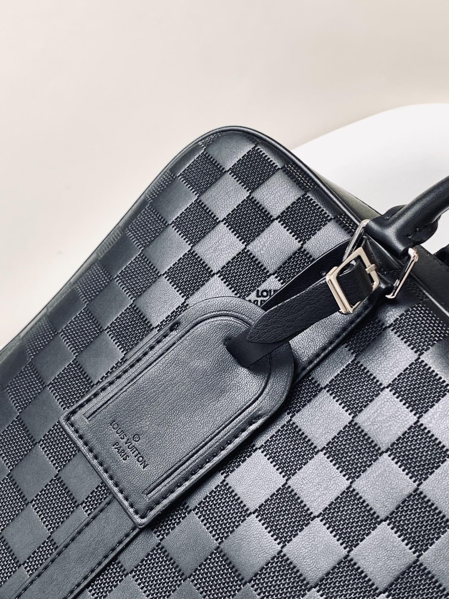 Louis Vuitton Black Checkerboard Pattern Leather Business Briefcase Bag