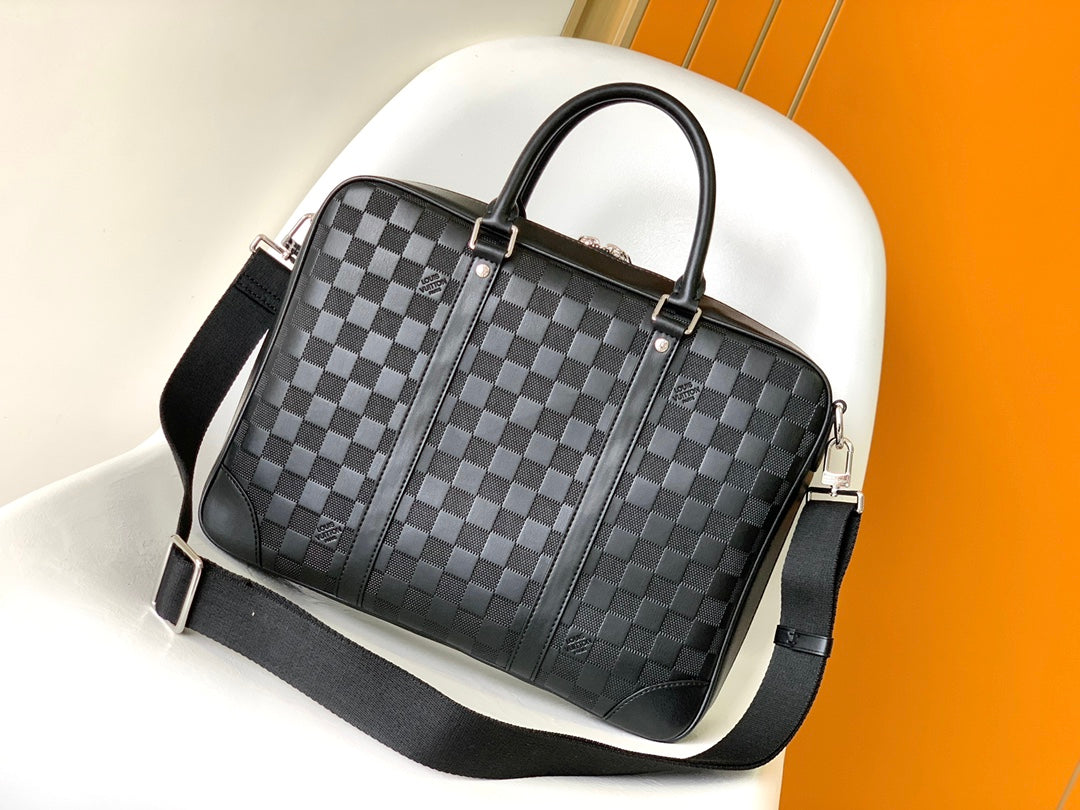 Louis Vuitton Black Checkerboard Pattern Leather Business Briefcase Bag