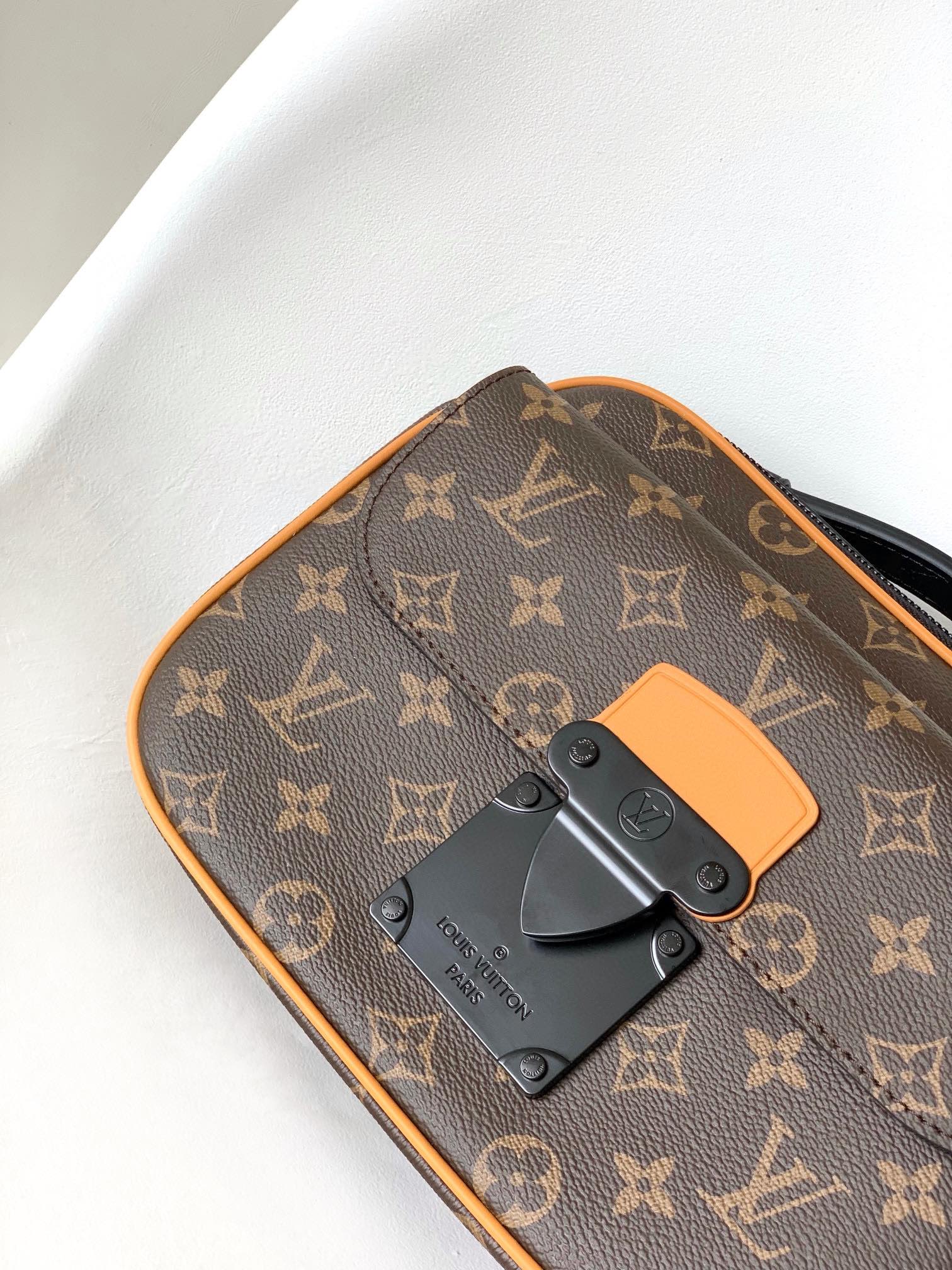 Louis Vuitton Vintage Brown Monogram Crossbody Bag with Black Adjustable Strap