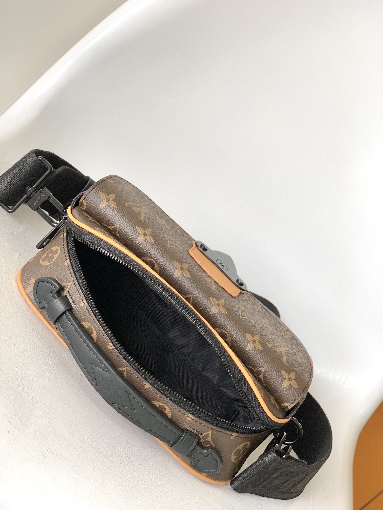 Louis Vuitton Vintage Brown Monogram Crossbody Bag with Black Adjustable Strap
