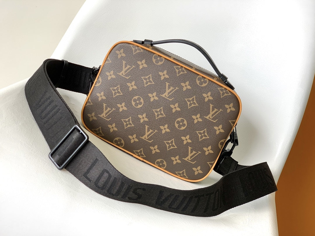 Louis Vuitton Vintage Brown Monogram Crossbody Bag with Black Adjustable Strap