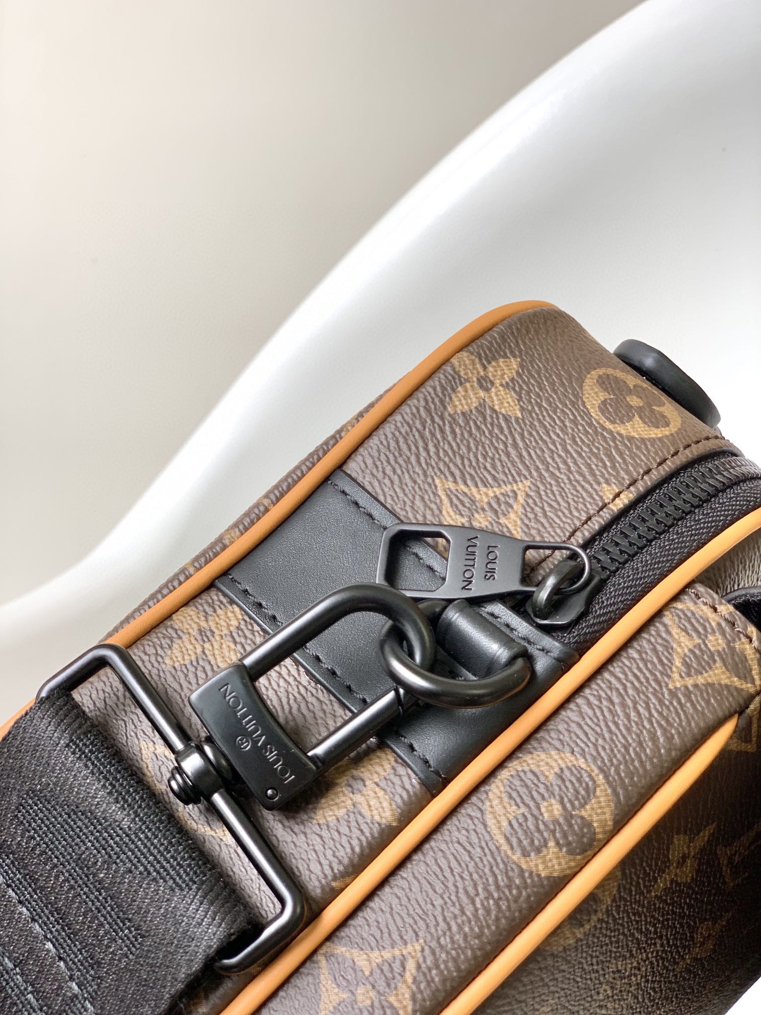 Louis Vuitton Vintage Brown Monogram Crossbody Bag with Black Adjustable Strap