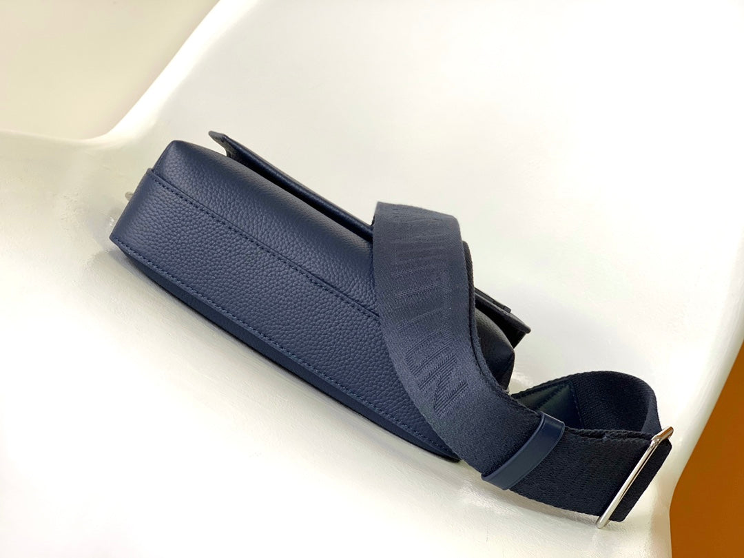 Louis Vuitton Navy Blue Compact Crossbody Messenger Bag with Wide Strap