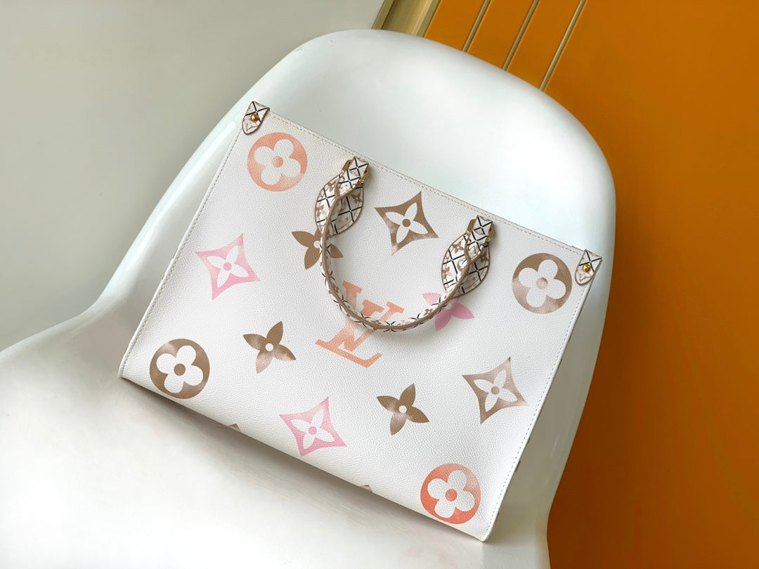 Louis Vuitton Onthego MM Monogram Empreinte Leather Tote Bag - Pastel White/Pink