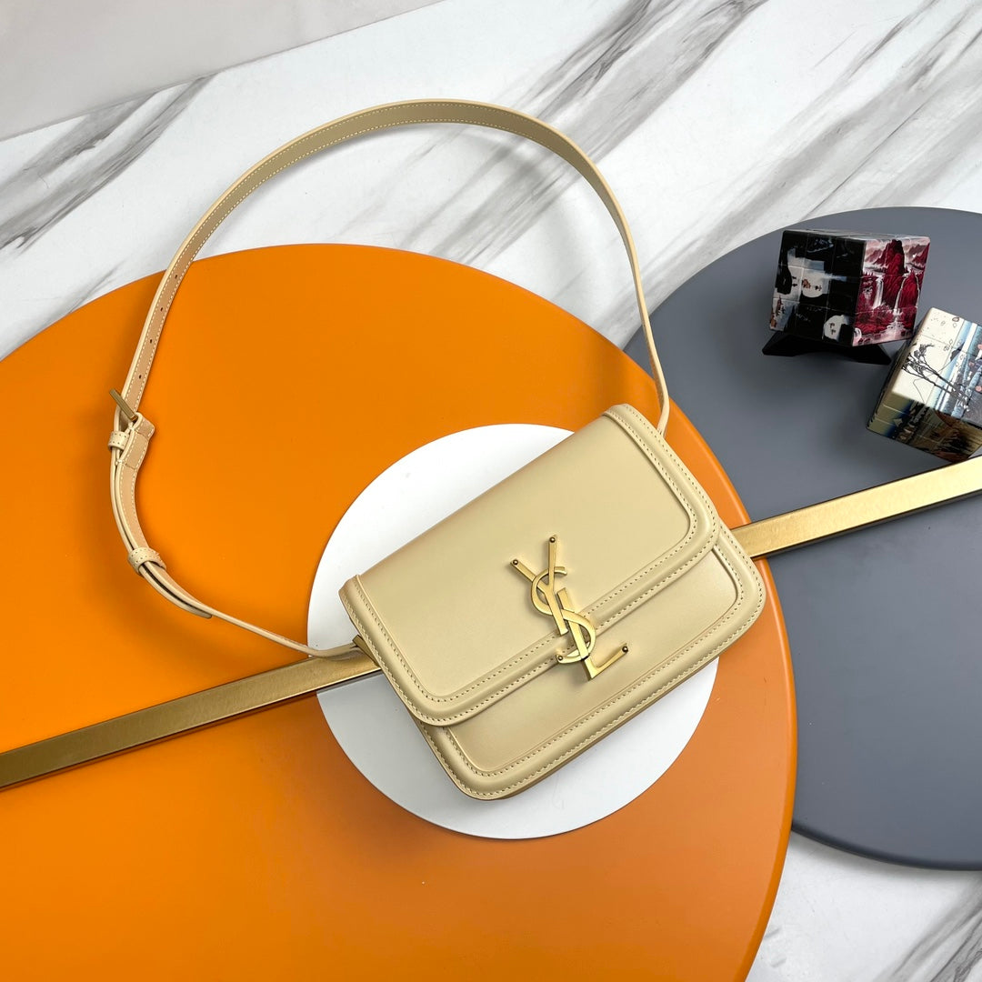Saint Laurent Solferino Small Box Bag in Beige Leather