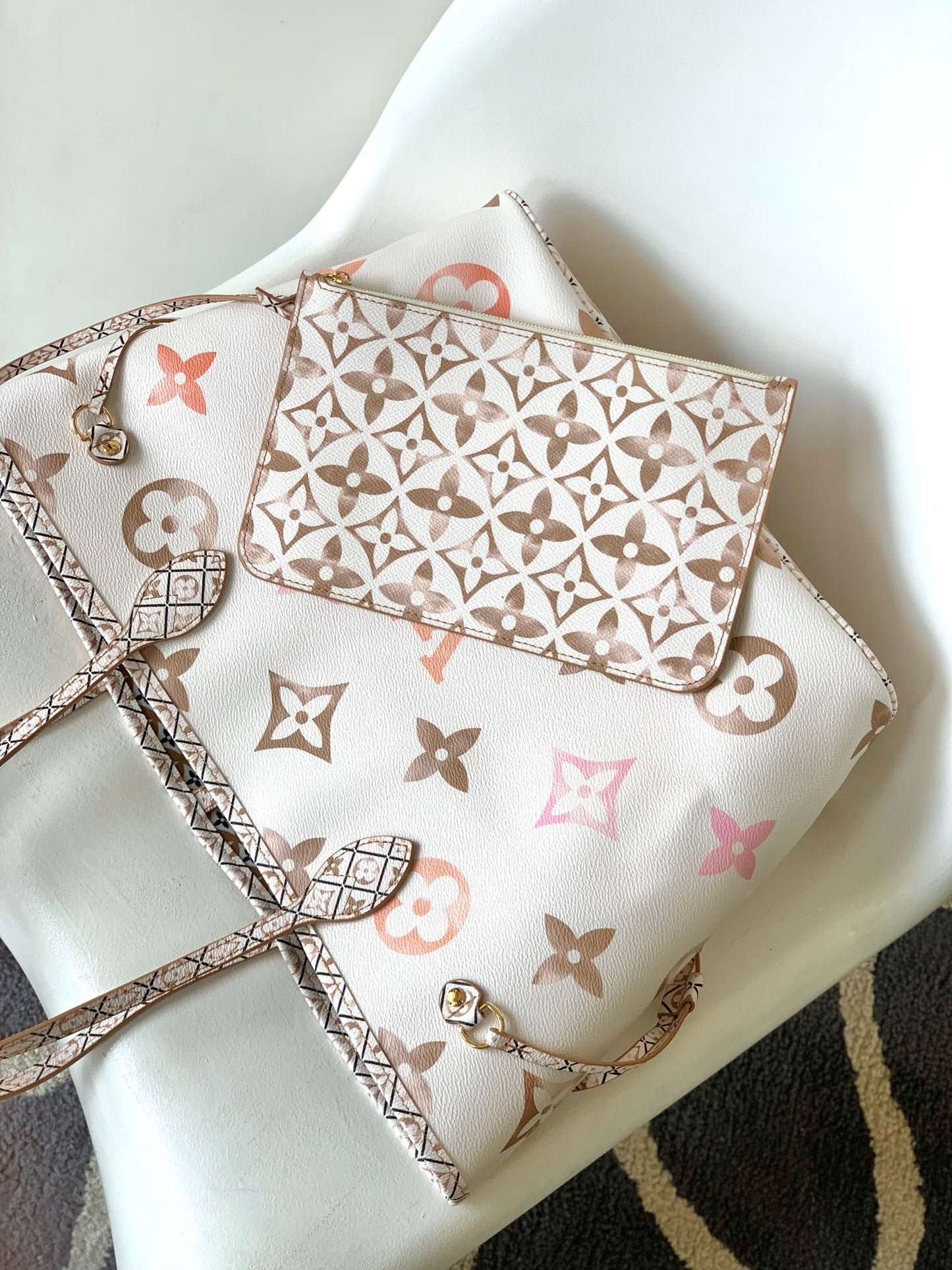 Louis Vuitton Classic Pastel Monogram Pattern Canvas Tote Shoulder Bag