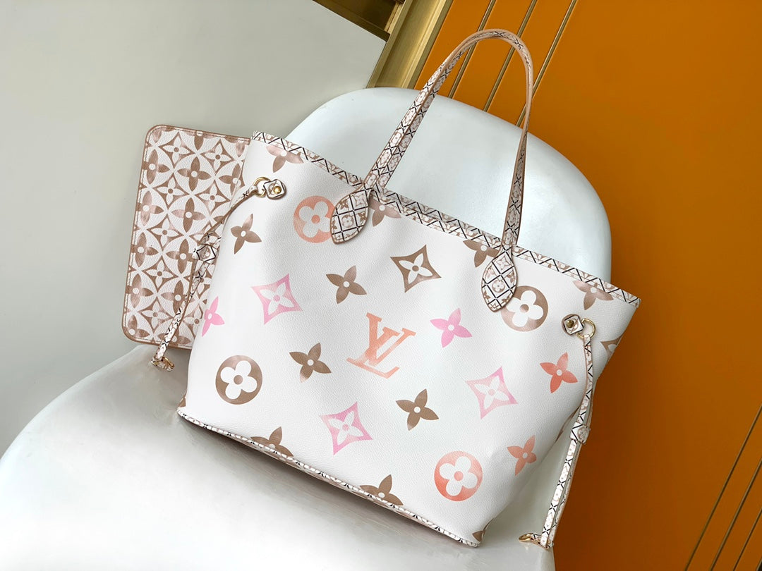 Louis Vuitton Classic Pastel Monogram Pattern Canvas Tote Shoulder Bag