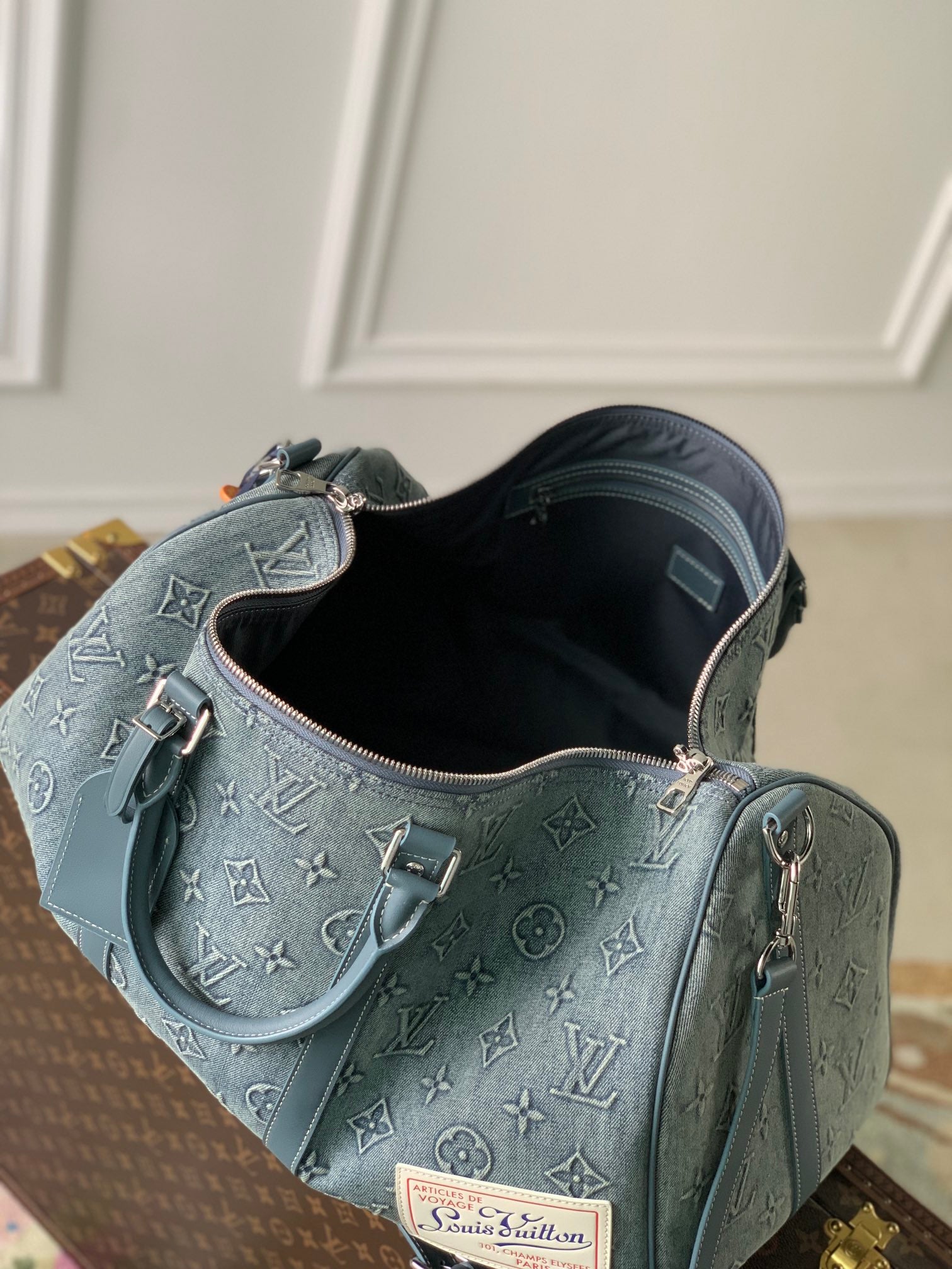 Louis Vuitton Teal Embossed Monogram Travel Duffle Bag with Shoulder Strap