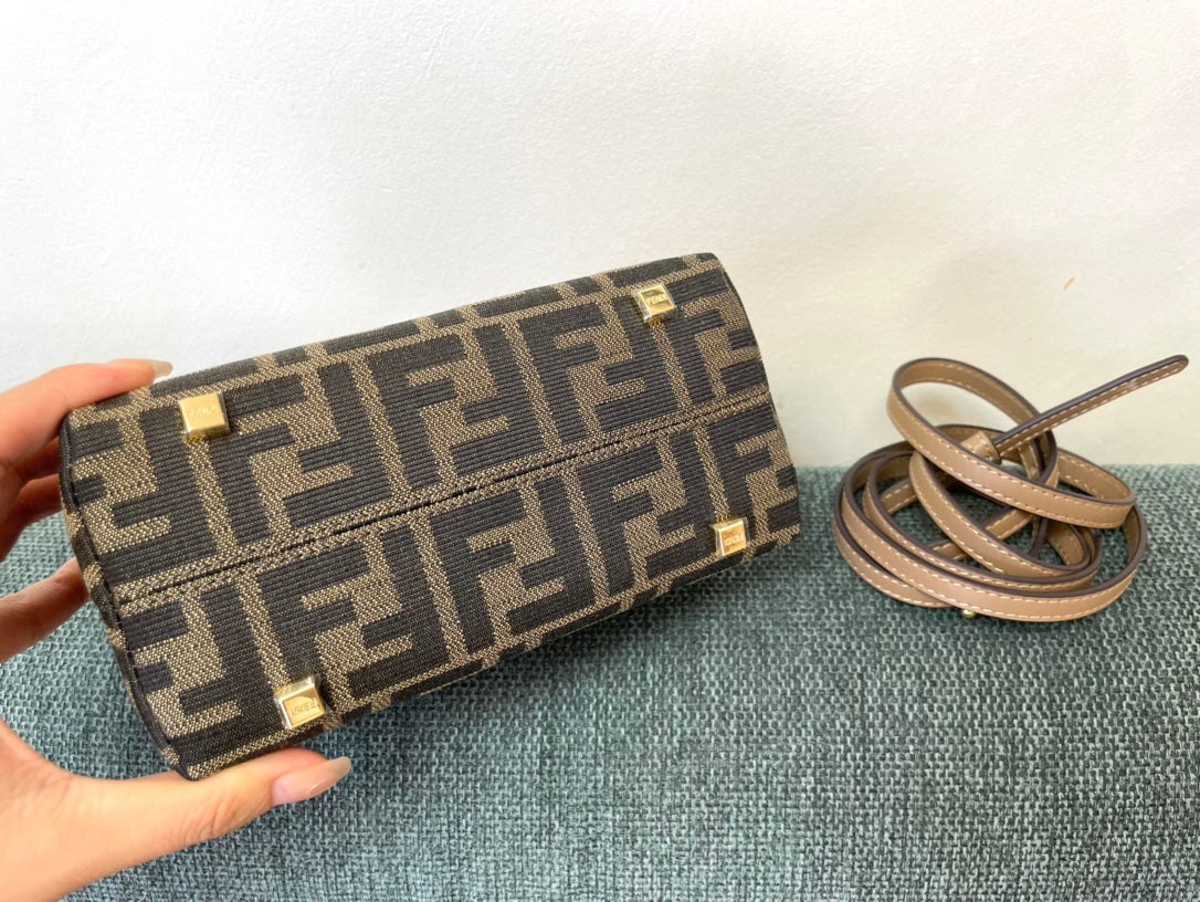 Fendi By The Way Mini Boston Bag with Bamboo Handles - FF Monogram Canvas