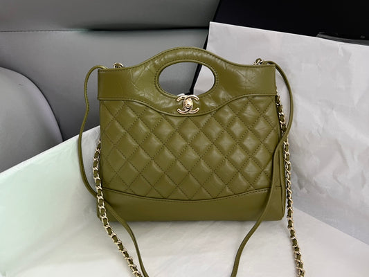 Chanel Quilted Leather 31 Handbag in Olive Green with Gold Hardware