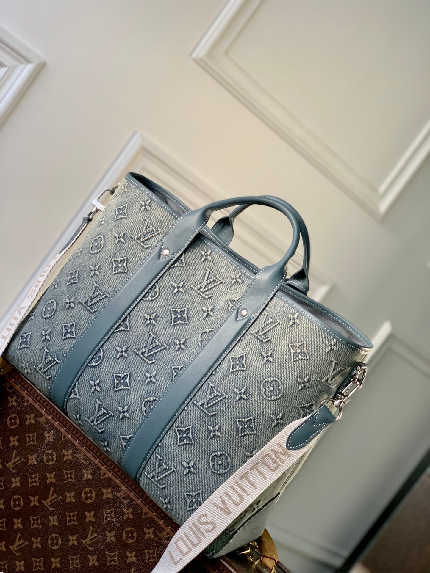 Louis Vuitton Blue Monogram Canvas Laptop Briefcase Bag with Shoulder Strap