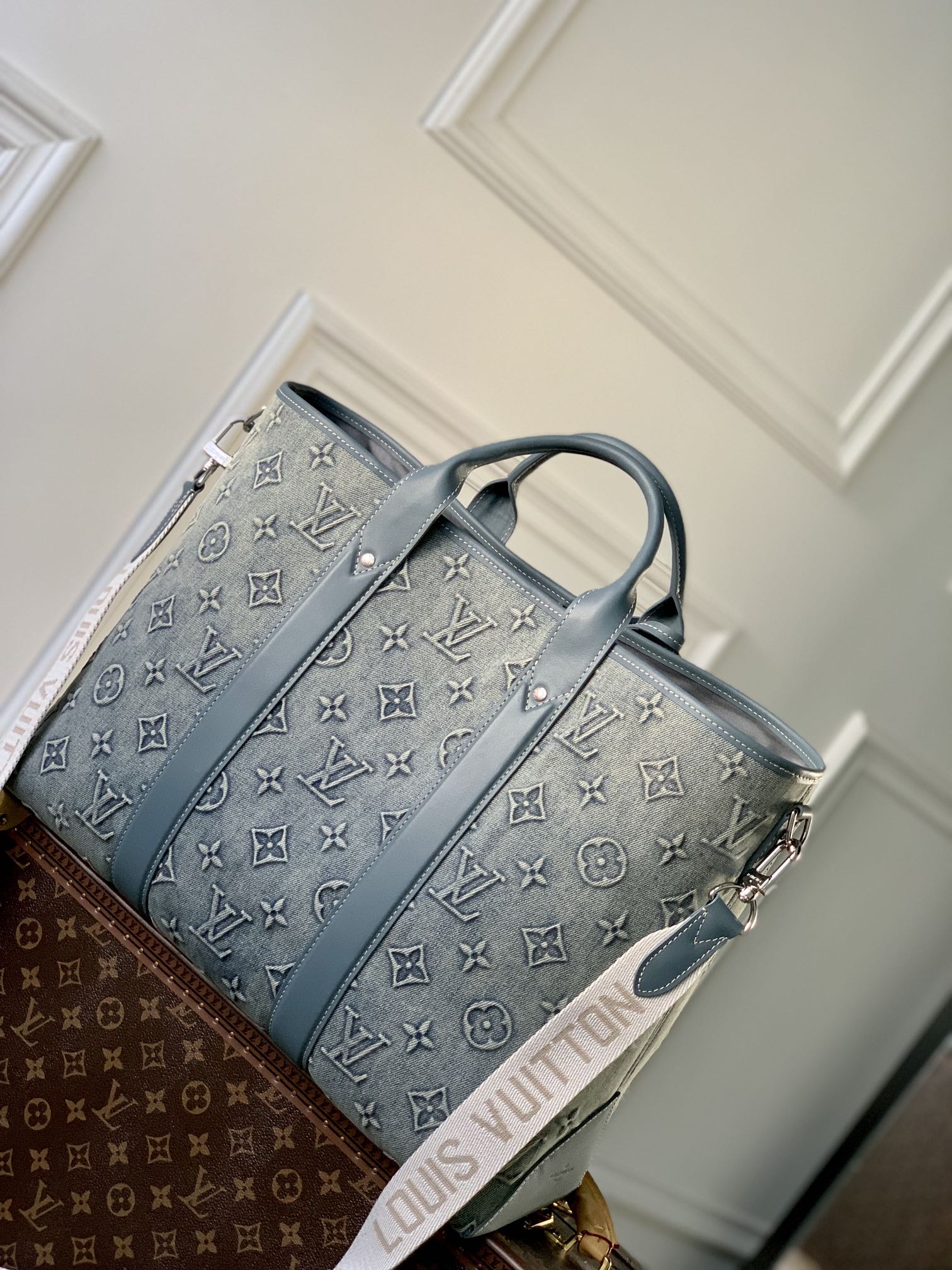 Louis Vuitton Blue Monogram Canvas Laptop Briefcase Bag with Shoulder Strap