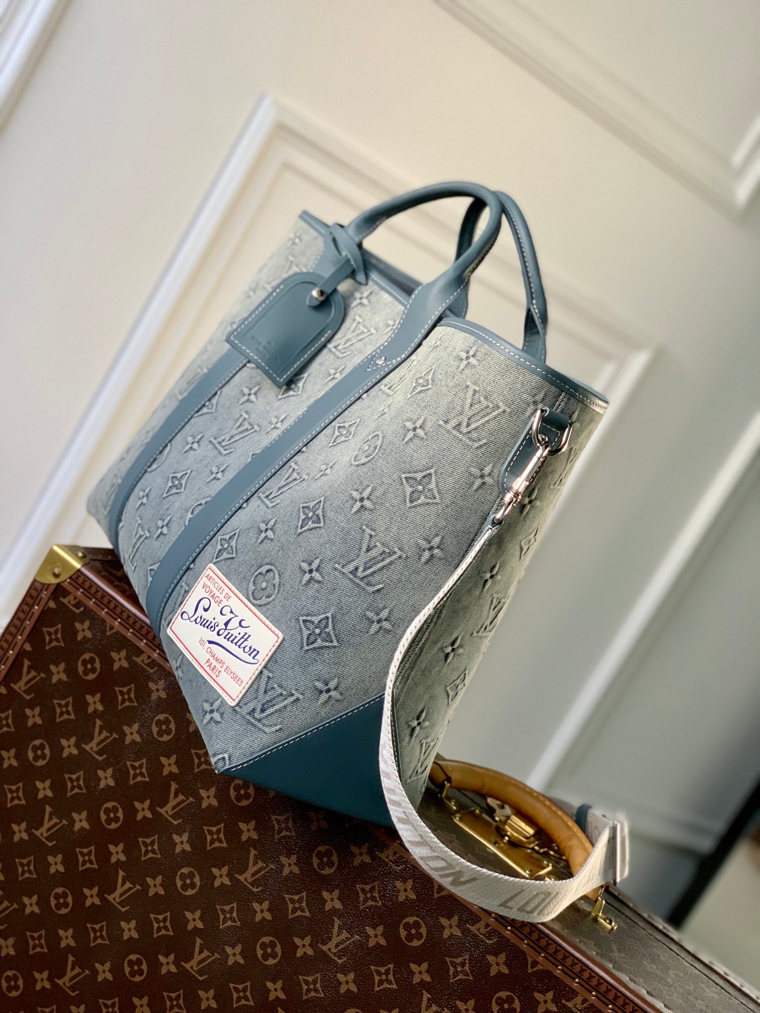Louis Vuitton Blue Monogram Canvas Laptop Briefcase Bag with Shoulder Strap