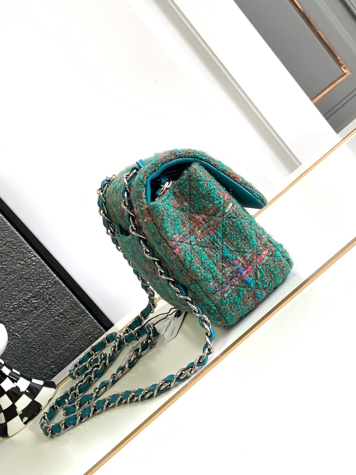 Chanel Classic Flap Bag - Green Quilted Tweed with Silver-Tone Hardware