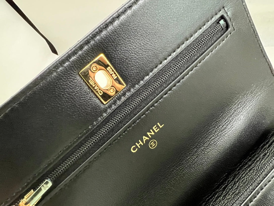 Chanel Small Flap Bag with Top Handle - Black Quilted Leather Gold Hardware