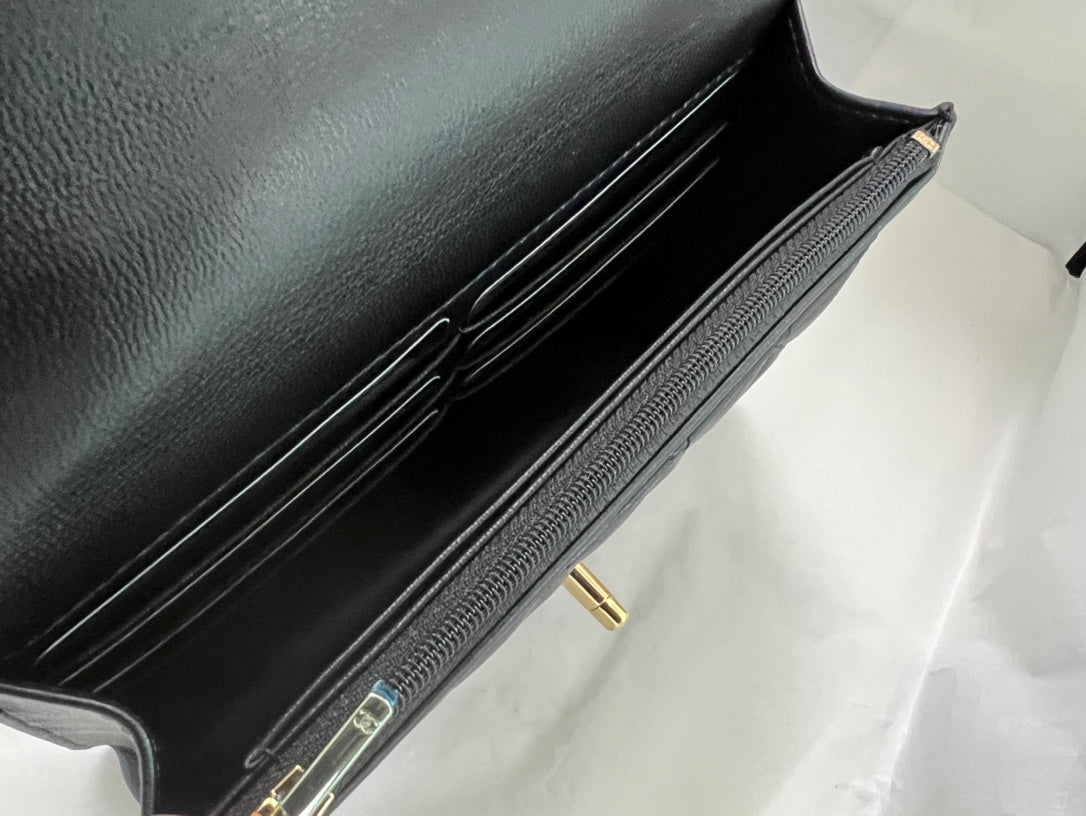 Chanel Small Flap Bag with Top Handle - Black Quilted Leather Gold Hardware