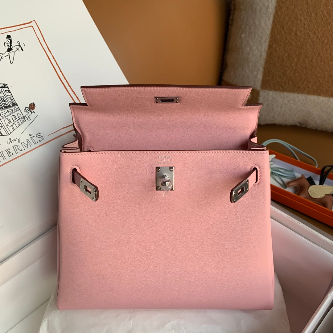 Hermès Kelly 25 Sellier Pink Epsom Leather Palladium Hardware Handbag