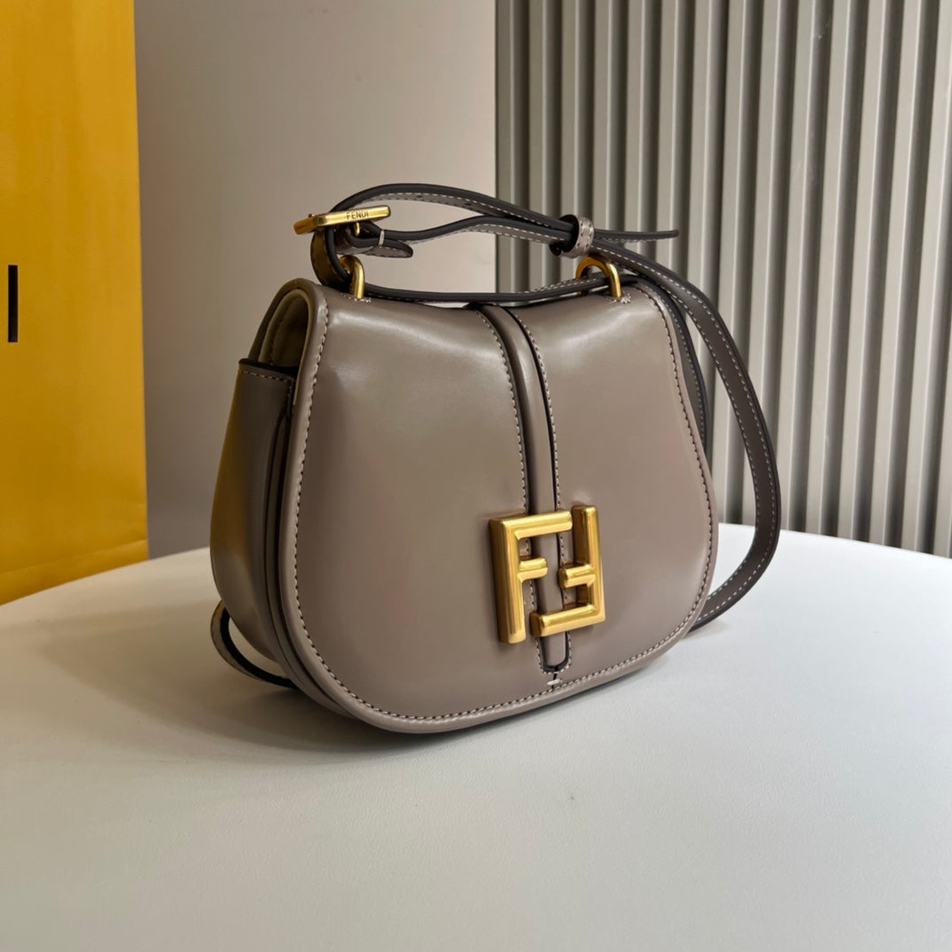 Fendi C'Mon Small Leather Saddle Bag - Dove Grey