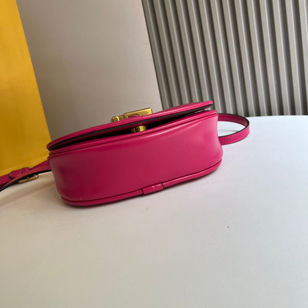 Fendi C'mon Mini Pink Leather Shoulder Bag with Gold FF Logo