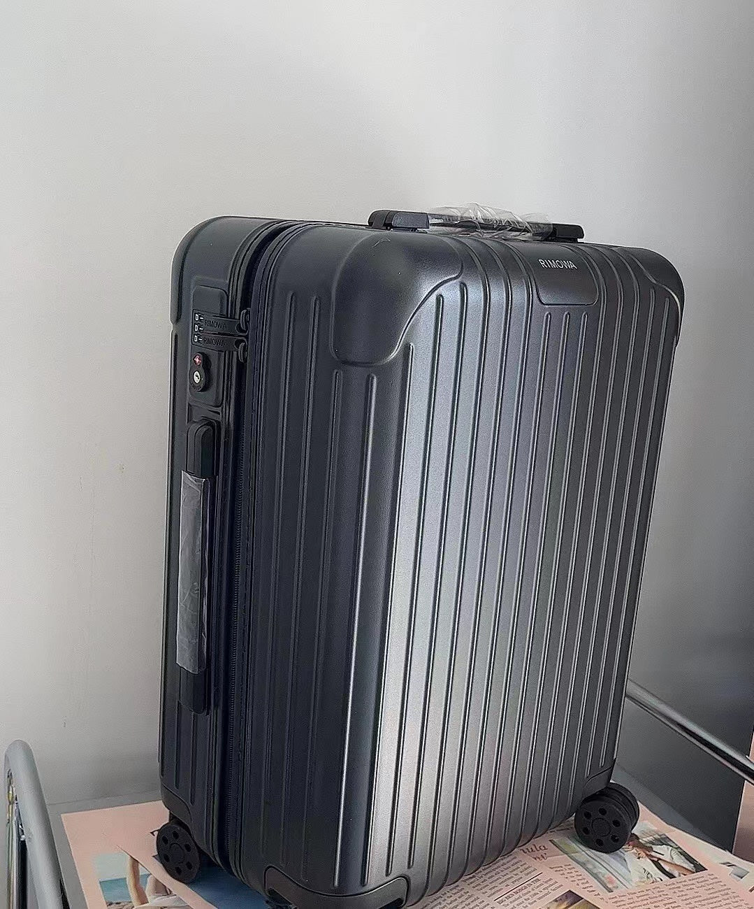 Matte Black Hardside Carry-On Luggage with Ribbed Design
