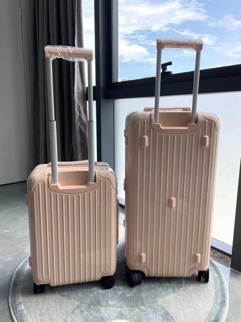 Modern Pastel Pink Ribbed Hardside Spinner Luggage Set