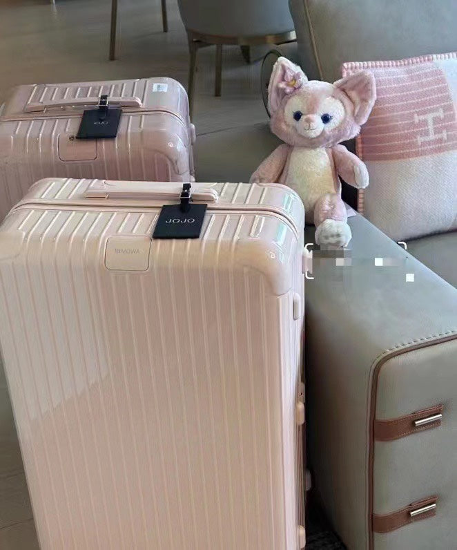 Modern Pastel Pink Ribbed Hardside Spinner Luggage Set