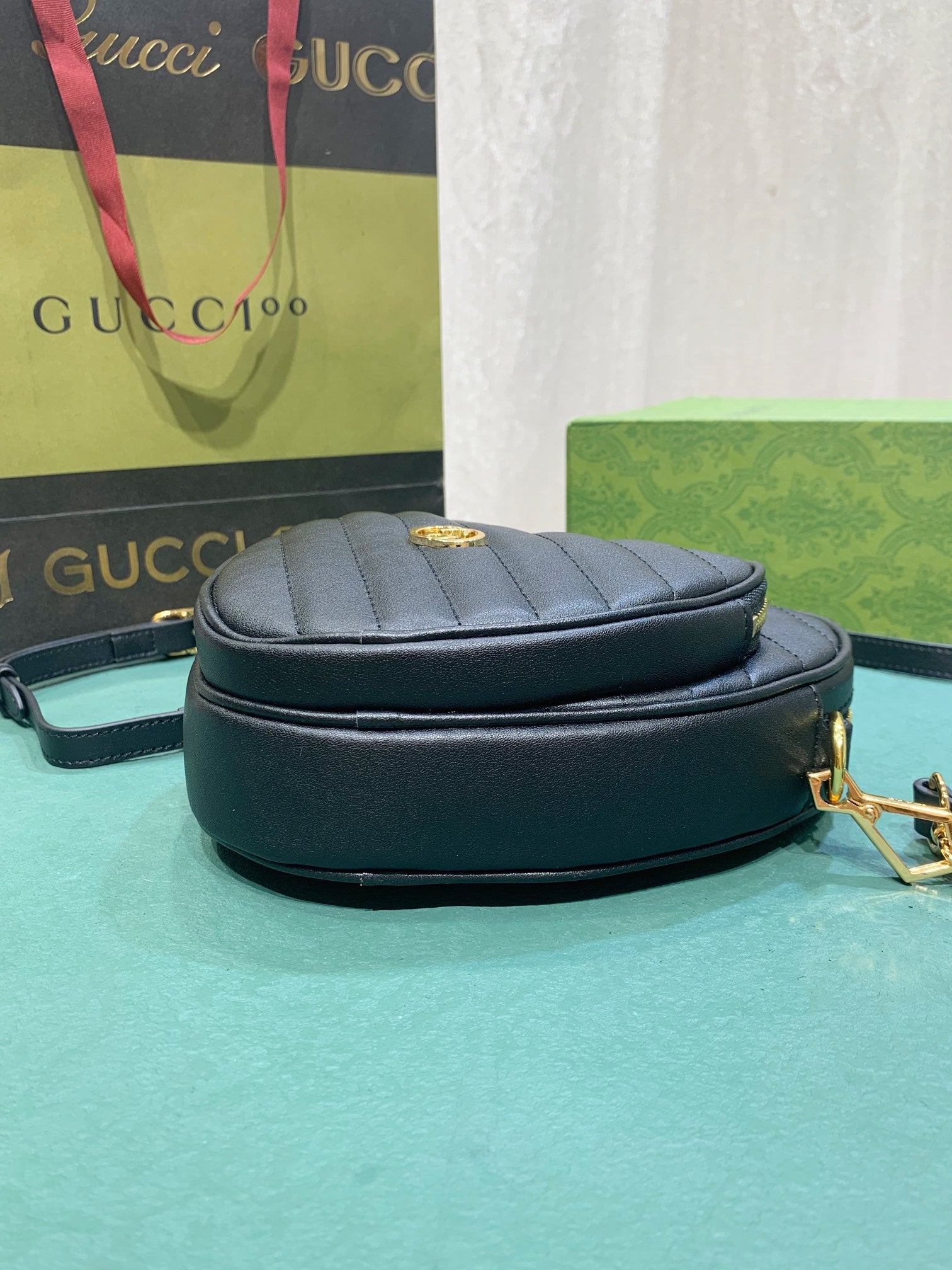 Gucci Quilted Black Leather Heart Shaped Crossbody Shoulder Bag