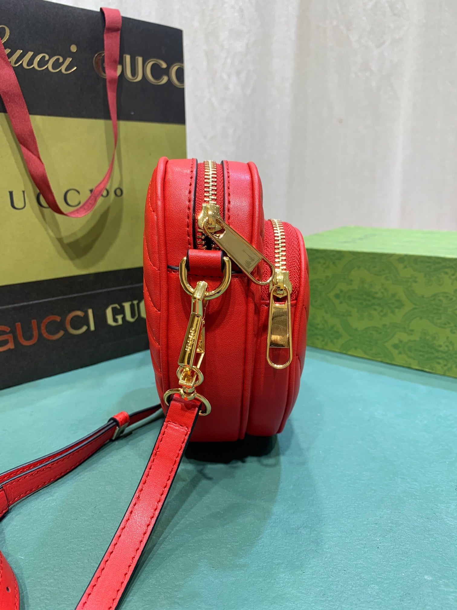 Gucci Heart Shaped Red Quilted Leather Crossbody Shoulder Bag