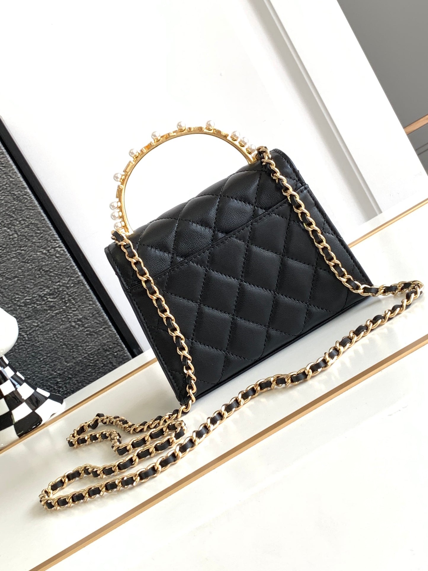 Chanel Quilted Leather Top Handle Bag - Black with Gold Hardware