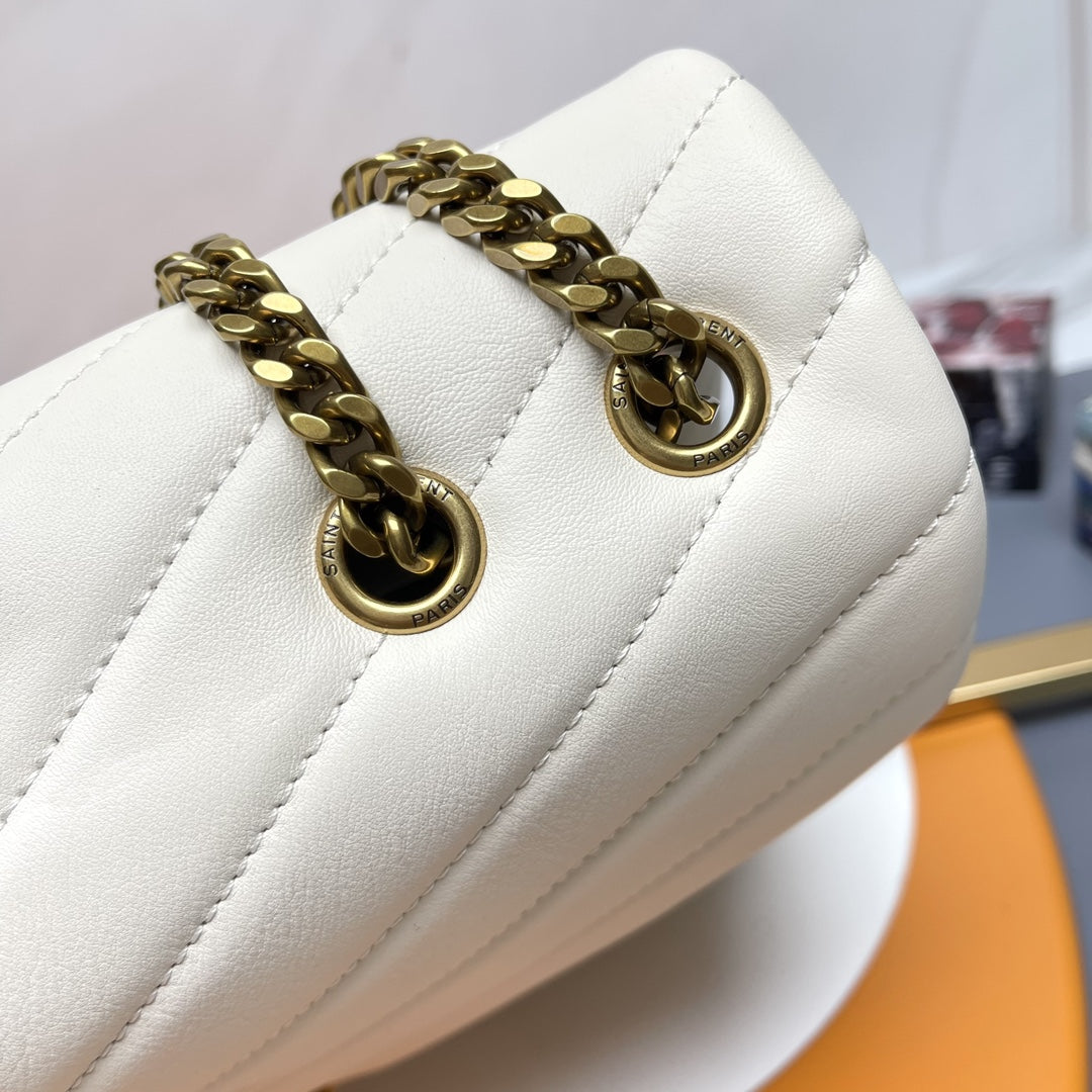 Saint Laurent Loulou Medium Chain Bag in Matelassé Leather - Cream